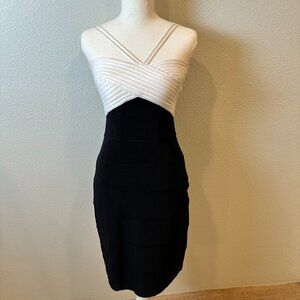 Tadashi Shoji Prom Dress 4 Black Ivory Bodycon Colorblock Formal Y2K Made USA